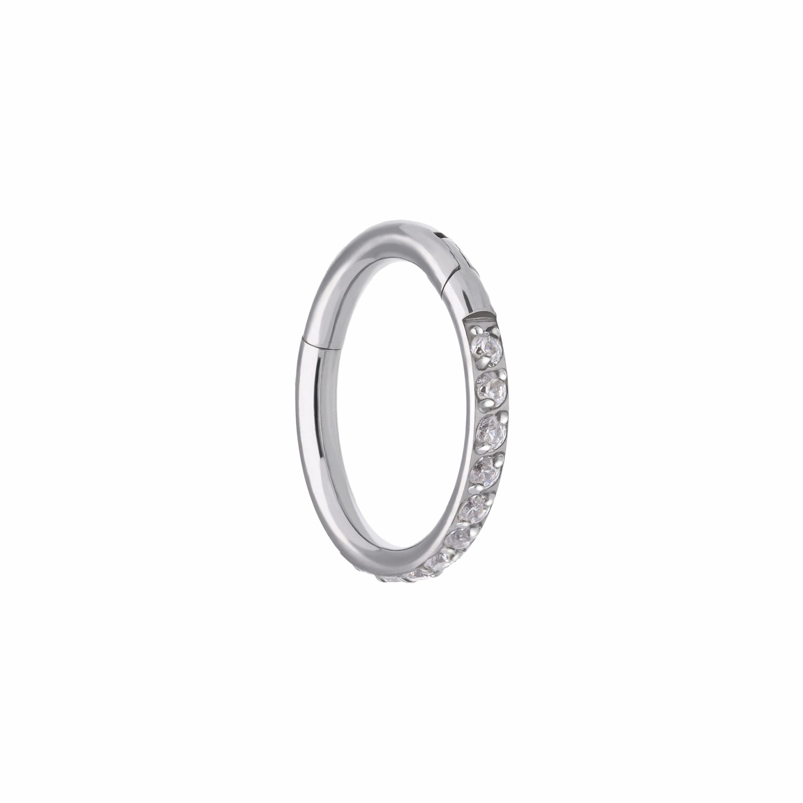 Hinged Ring White CZ implant grade titanium ASTM F-136 hinged ring