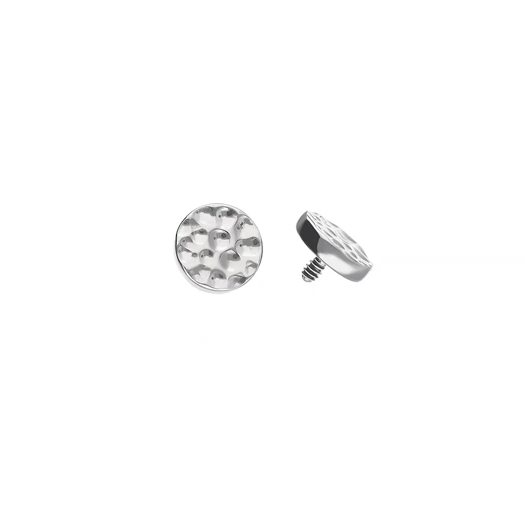Hand Hammered Flat Disc 16G implant grade titanium ASTM F-136 internally threaded top