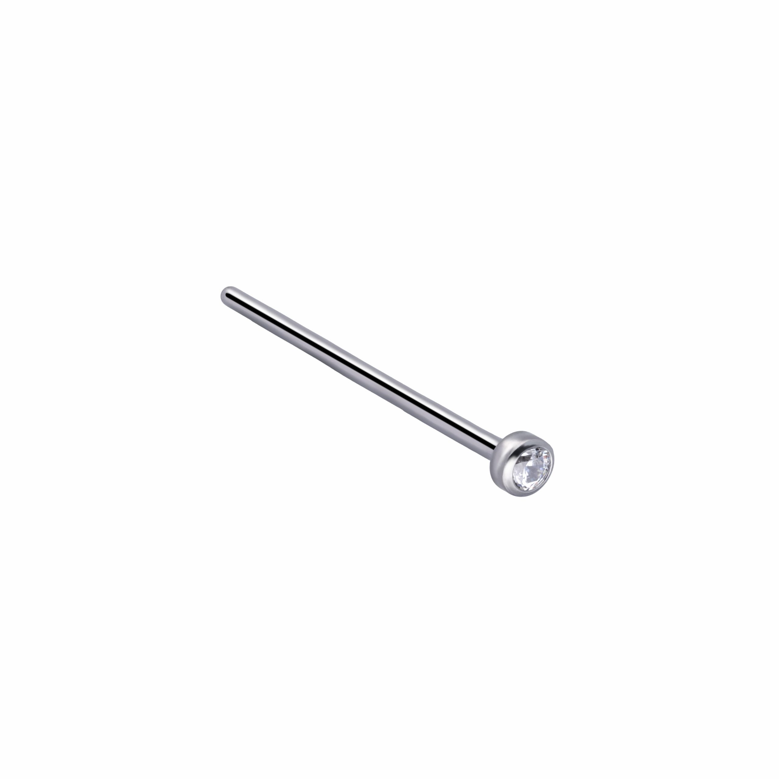 Straight Nostril Pin with white CZ implant grade titanium nostril screw