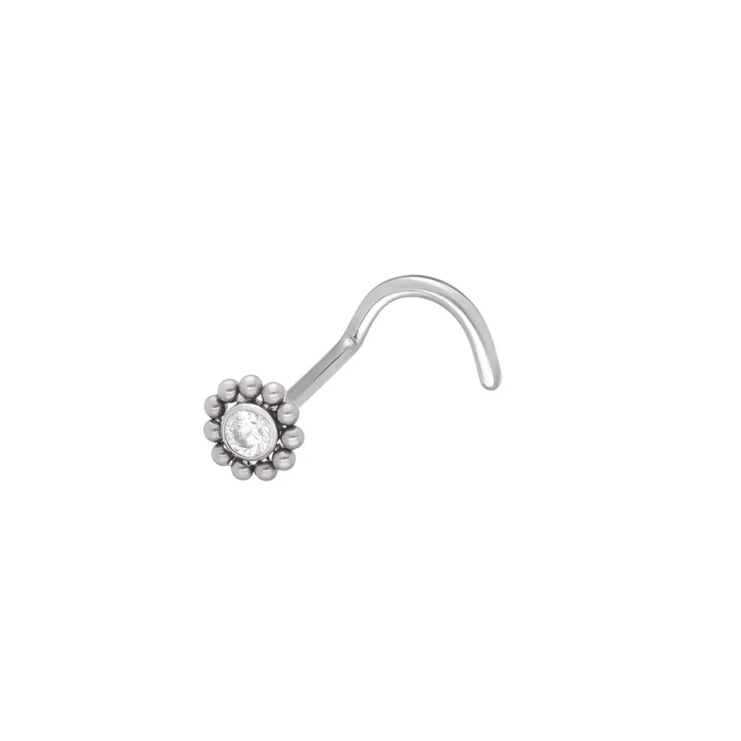 Nostril Screw White CZ Flower implant grade titanium nostril screw