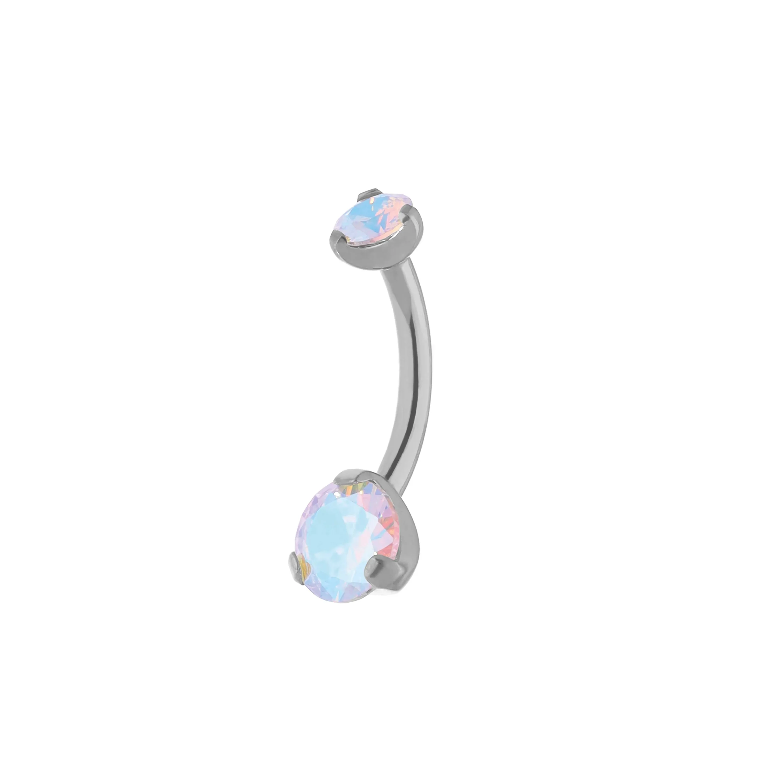 Sue Aurora Borealis CZ implant grade titanium ASTM F-136 curved barbell for navel