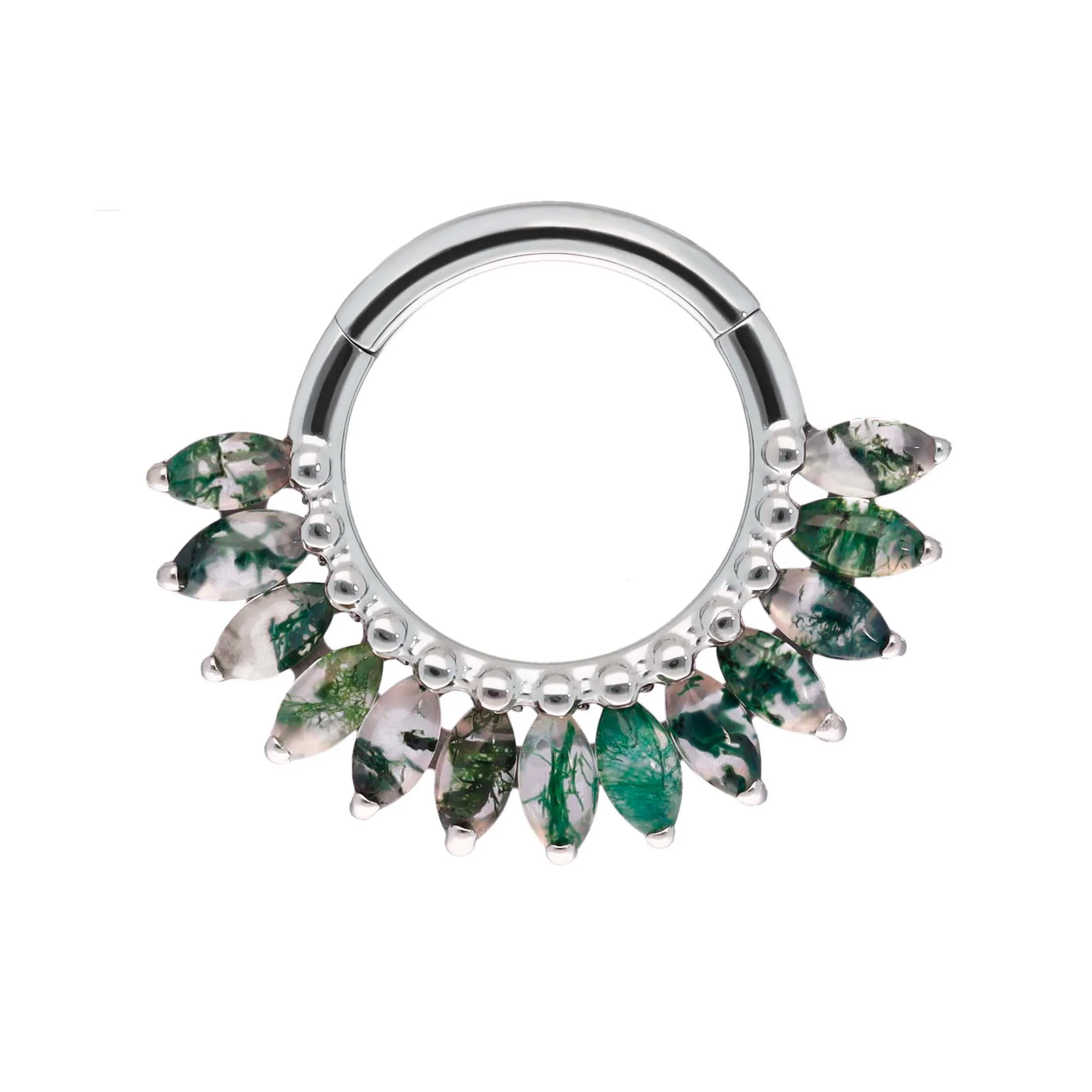 Maria Moss Agate implant grade titanium ASTM F-136 clicker ring