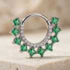 Capu Emerald CZ titanium clicker ring, close-up of the stones