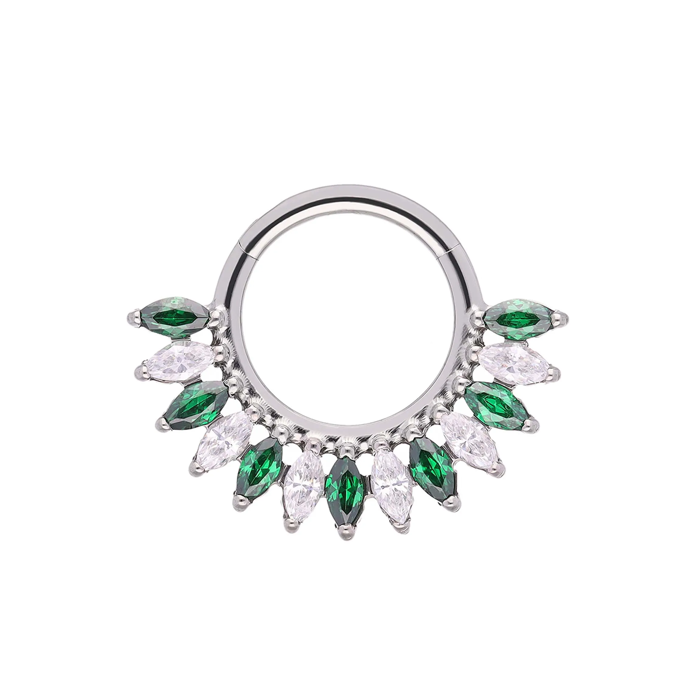 Maria White / Emerald CZ implant grade titanium ASTM F-136 clicker ring