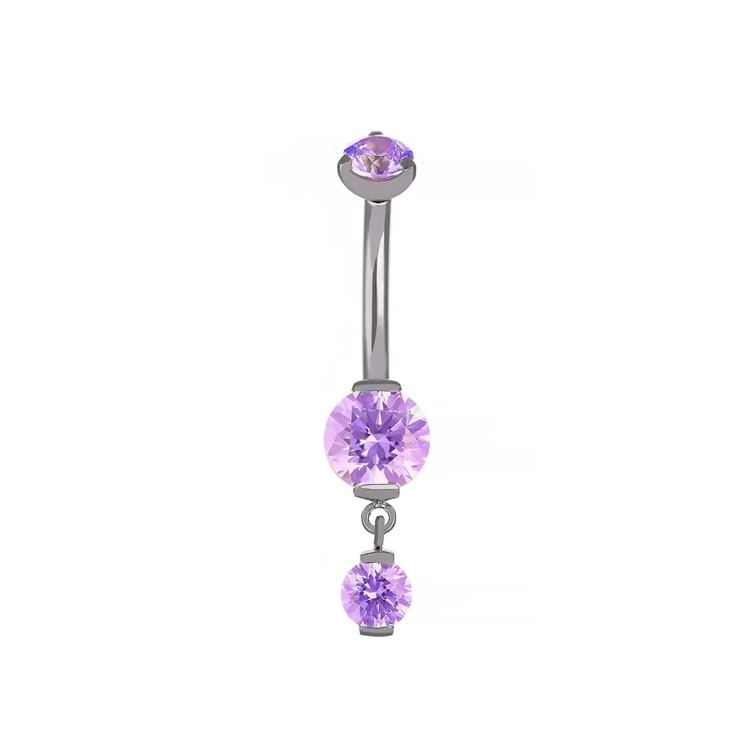 Susie - Barra de vientre Swarovski Lavender F-136 de titanio, vista frontal y lateral