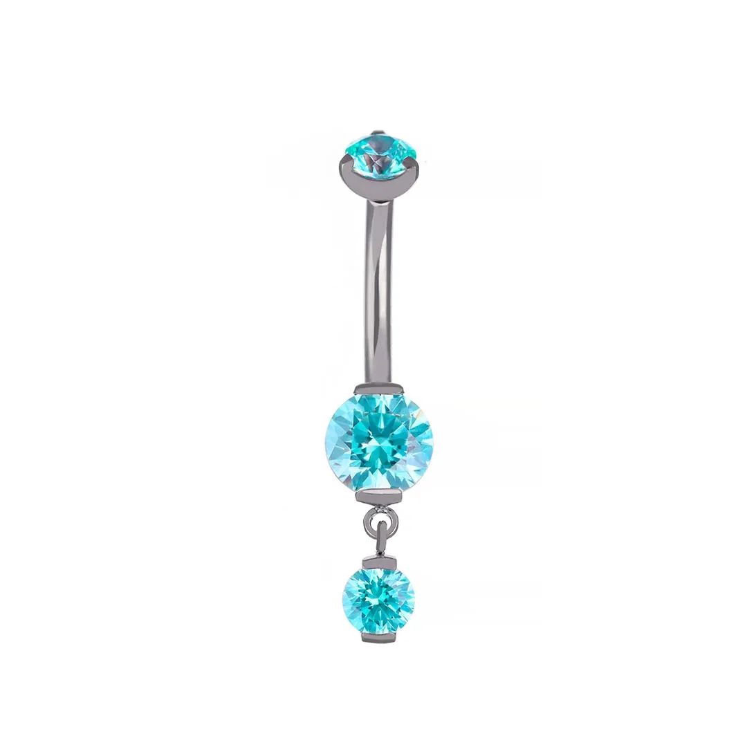 Susie - Mint Green Swarovski titanium F-136 belly bar, front and side view