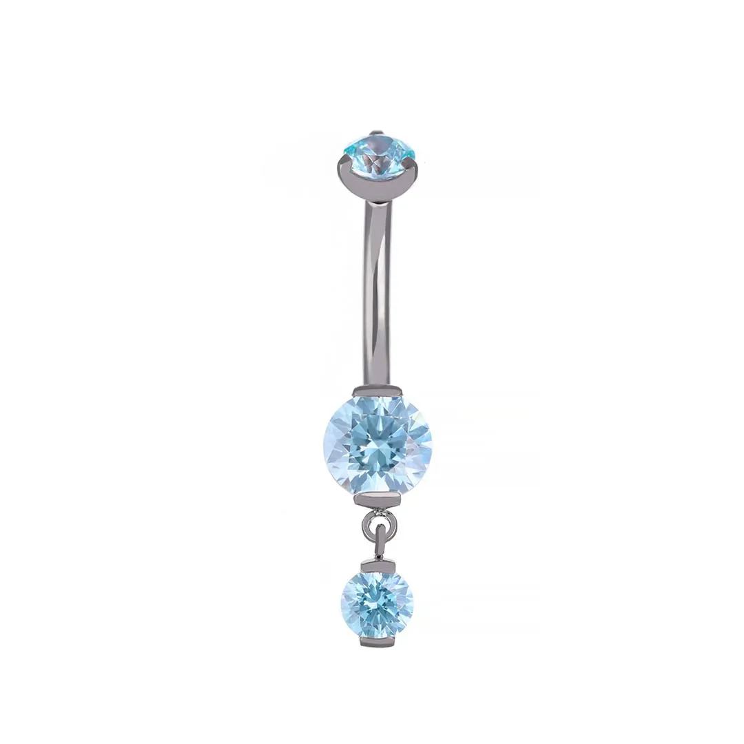Susie - Frosty Mint Swarovski titanium F-136 belly bar, front and side view