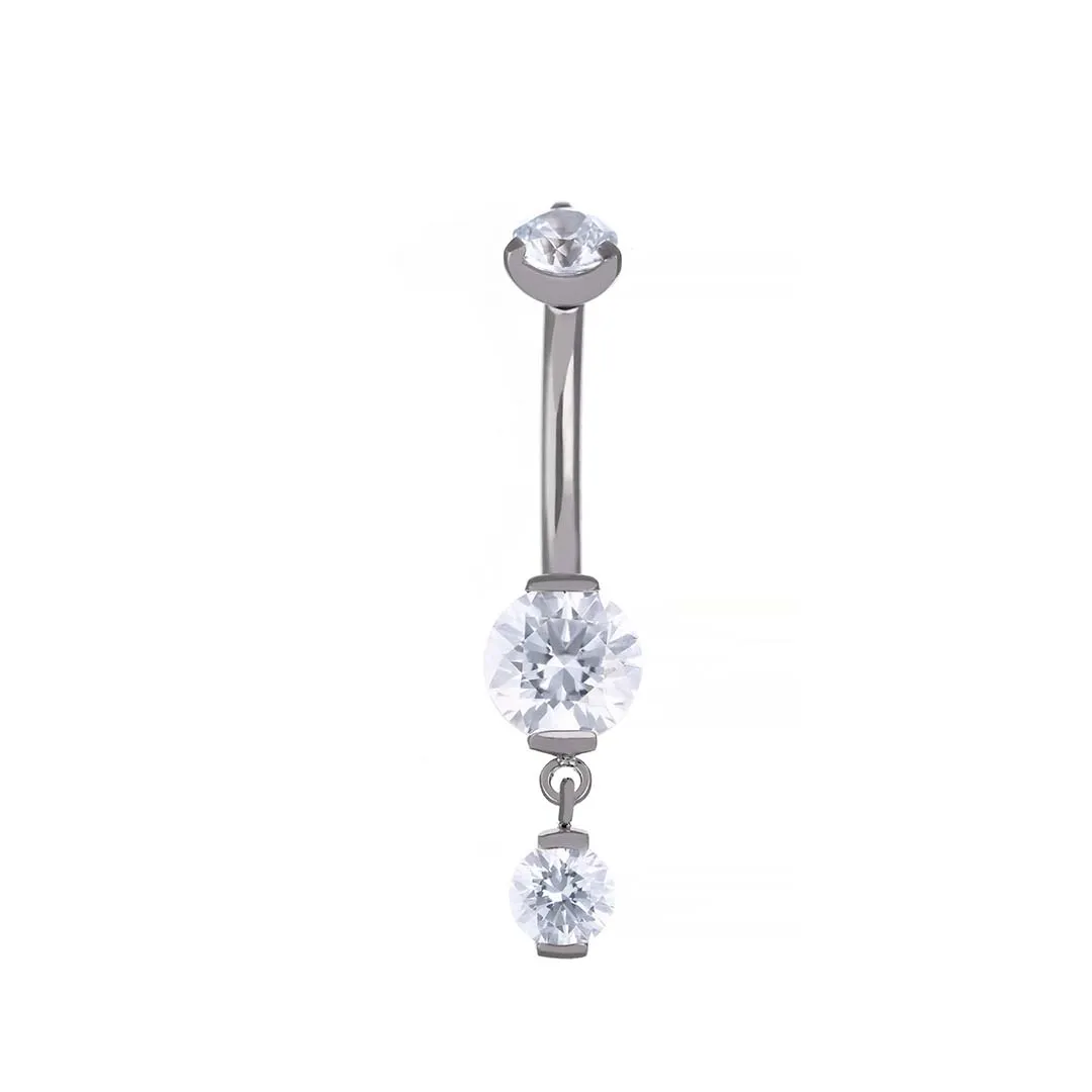 Susie - White Swarovski titanium F-136 belly bar, front and side view