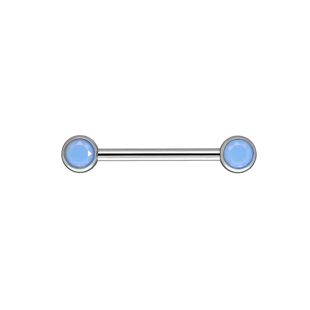 Threadless Barbell with Sky Blue Opal implant grade titanium straight barbell