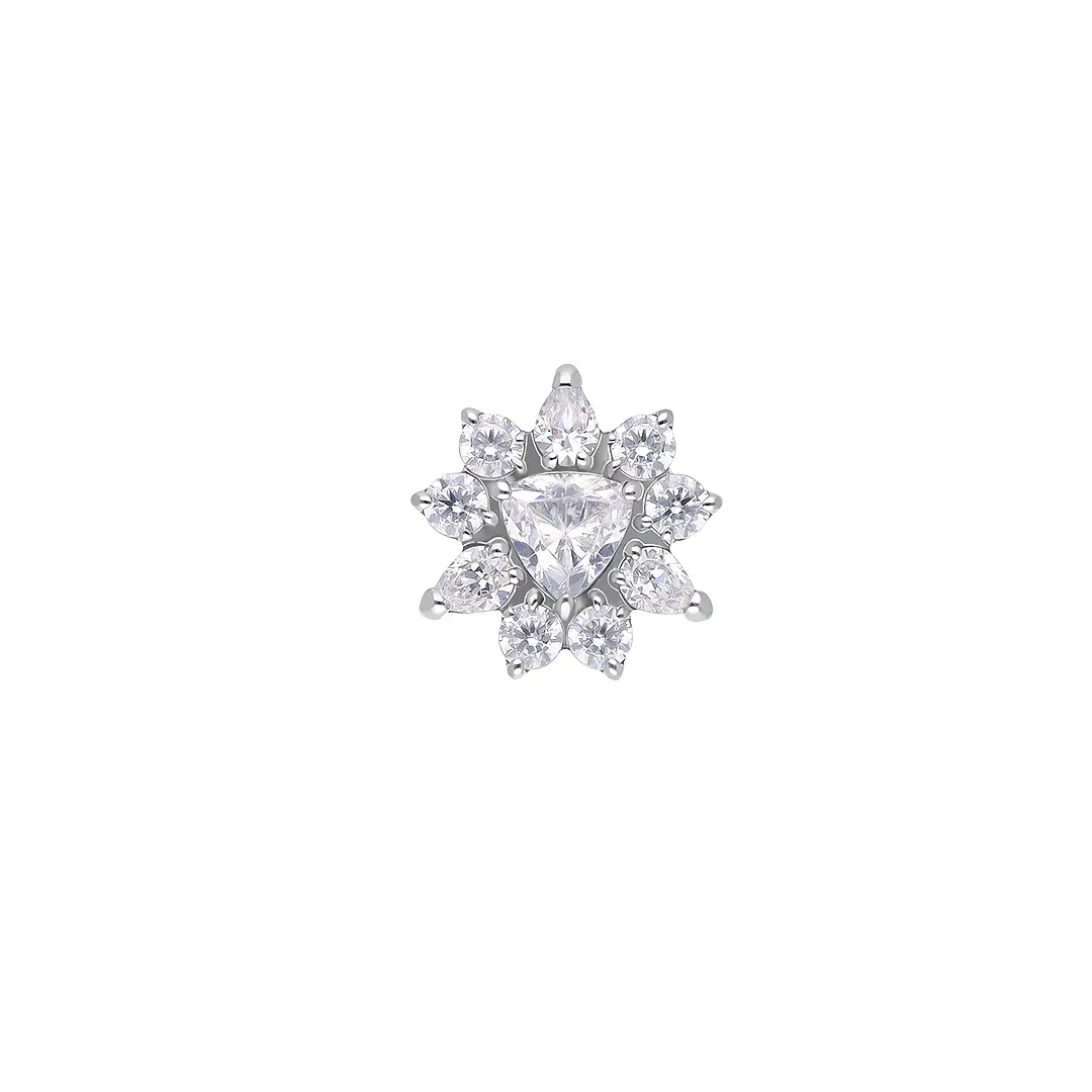 Tasya - White CZ titanium F-136 threaded top, front and side view