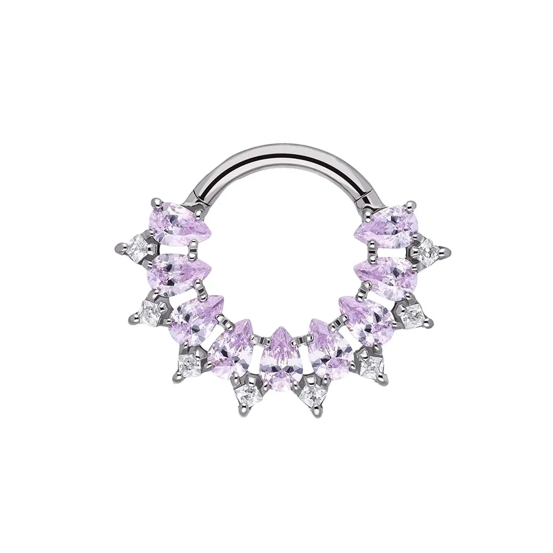 Anya - Lavender titanium F-136 hinged ring, front and side view