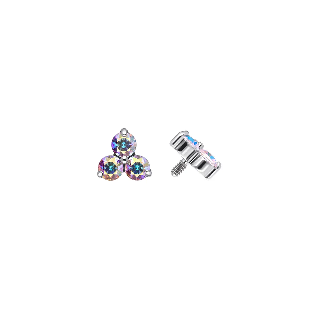 Trinity SW Aurora Borealis (AB) titanium F-136 internally threaded top with three stones