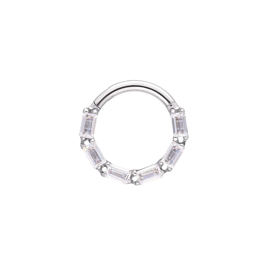 Jill - White CZ titanium F-136 hinged ring, front and side view