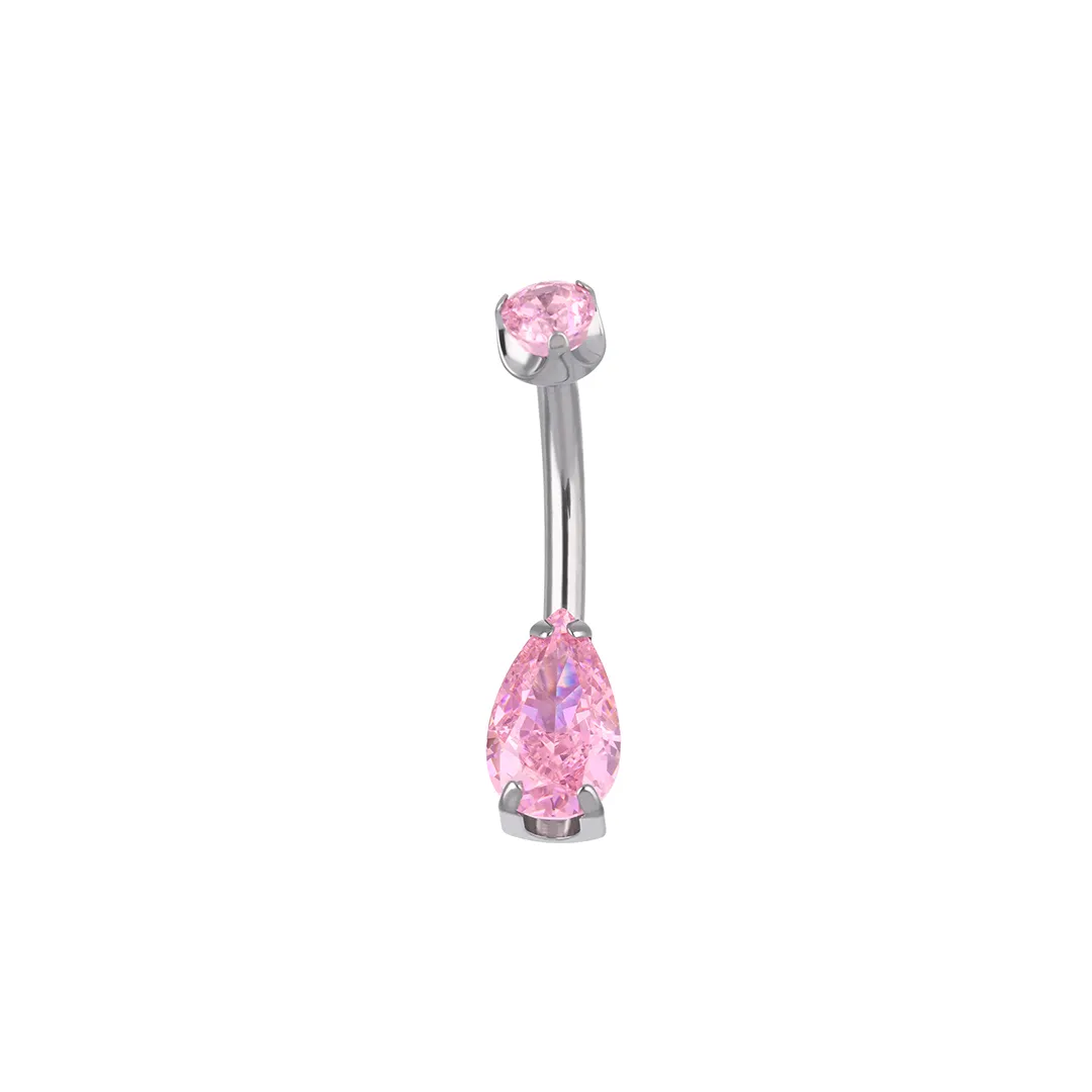 Elyra - Ice Cut - Pink titanium F-136 belly bar, front and side view