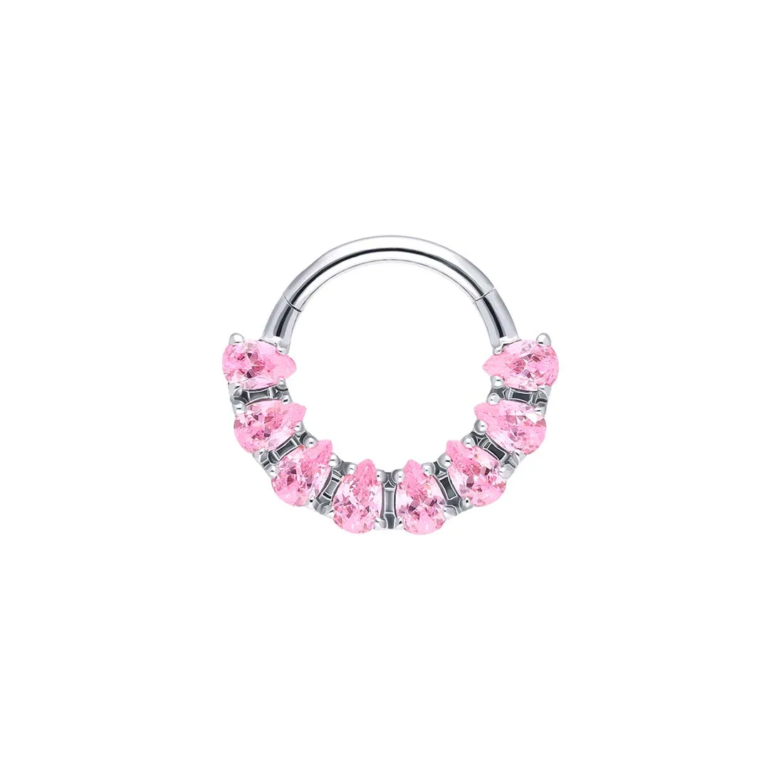 Celestia - Pink CZ titanium F-136 hinged ring, front and side view