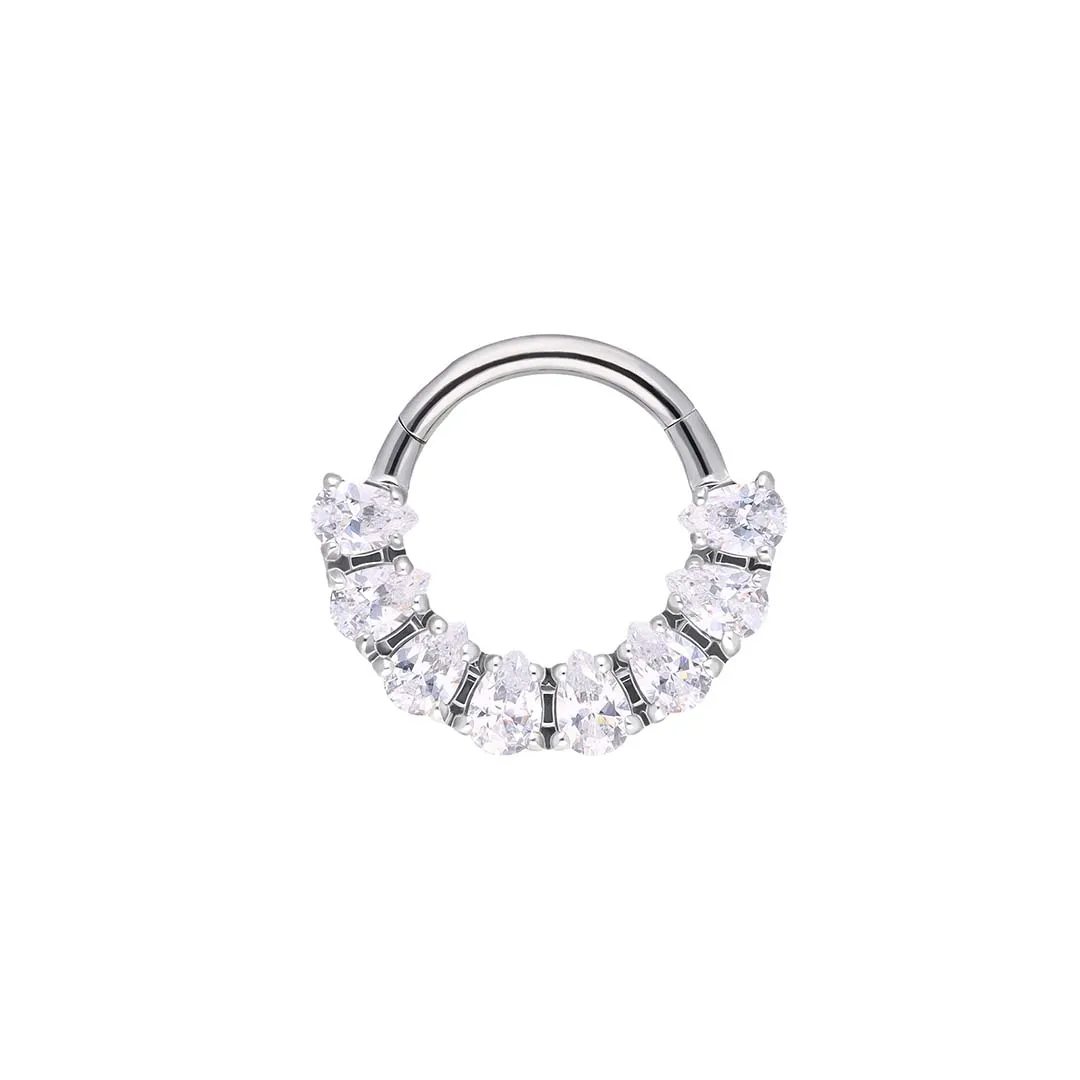 Celestia - White CZ titanium F-136 hinged ring, front and side view