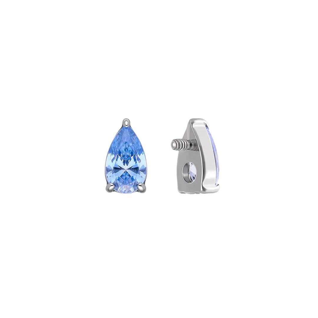 Stacy - Fancy Light Blue SW titanium F-136 threaded top, front and side view