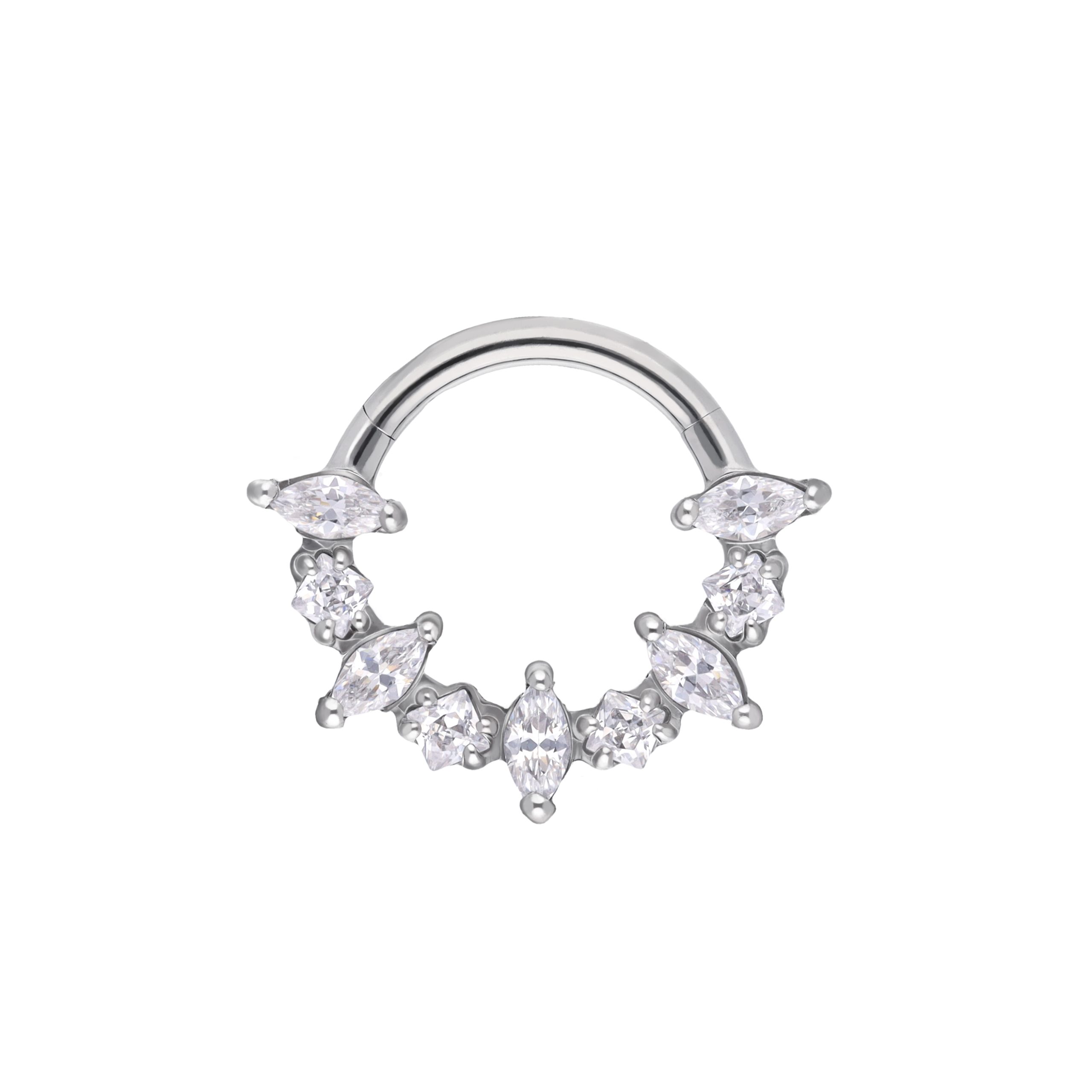 Victoria White titanium F-136 16G hinged ring with marquise CZ