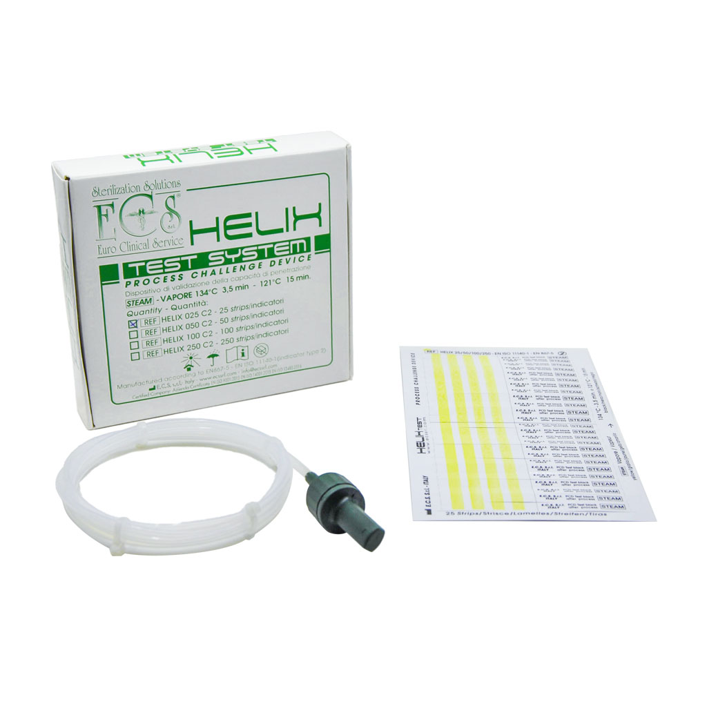 Helix test system for autoclaves with PTFE tube and indicator strips