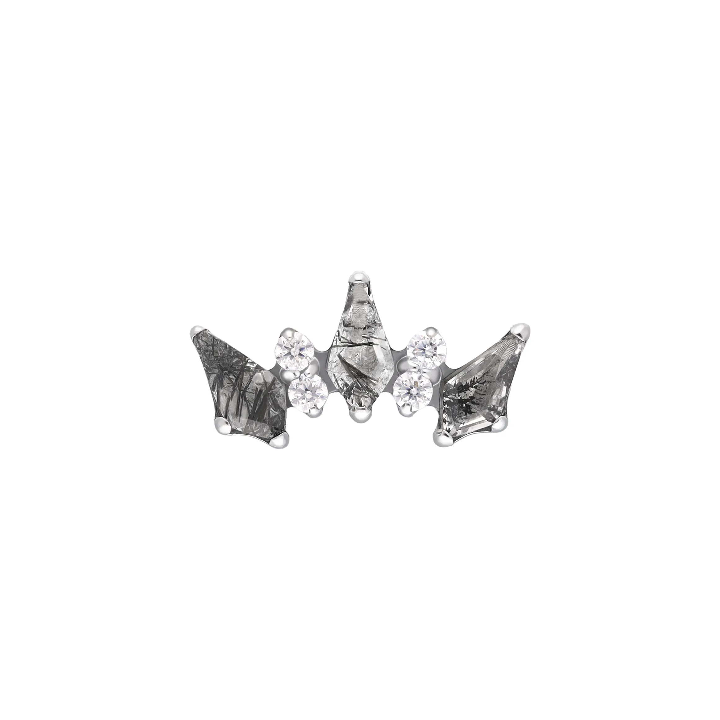 Cassia Tourmalinated Quartz titanium F-136 internally threaded top with kite-shaped stones