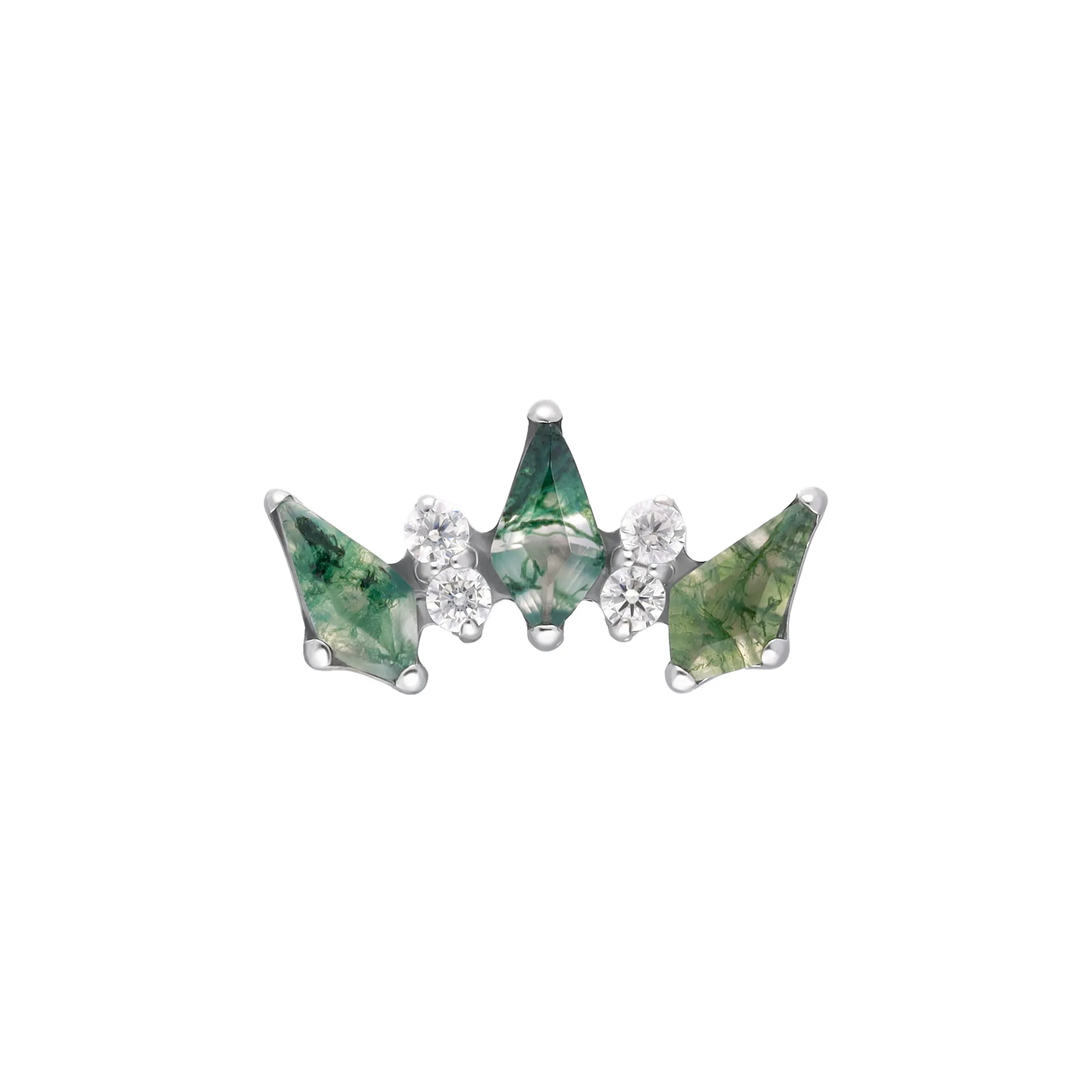 Cassia Moss Agate titanium F-136 internally threaded top with kite-shaped stones