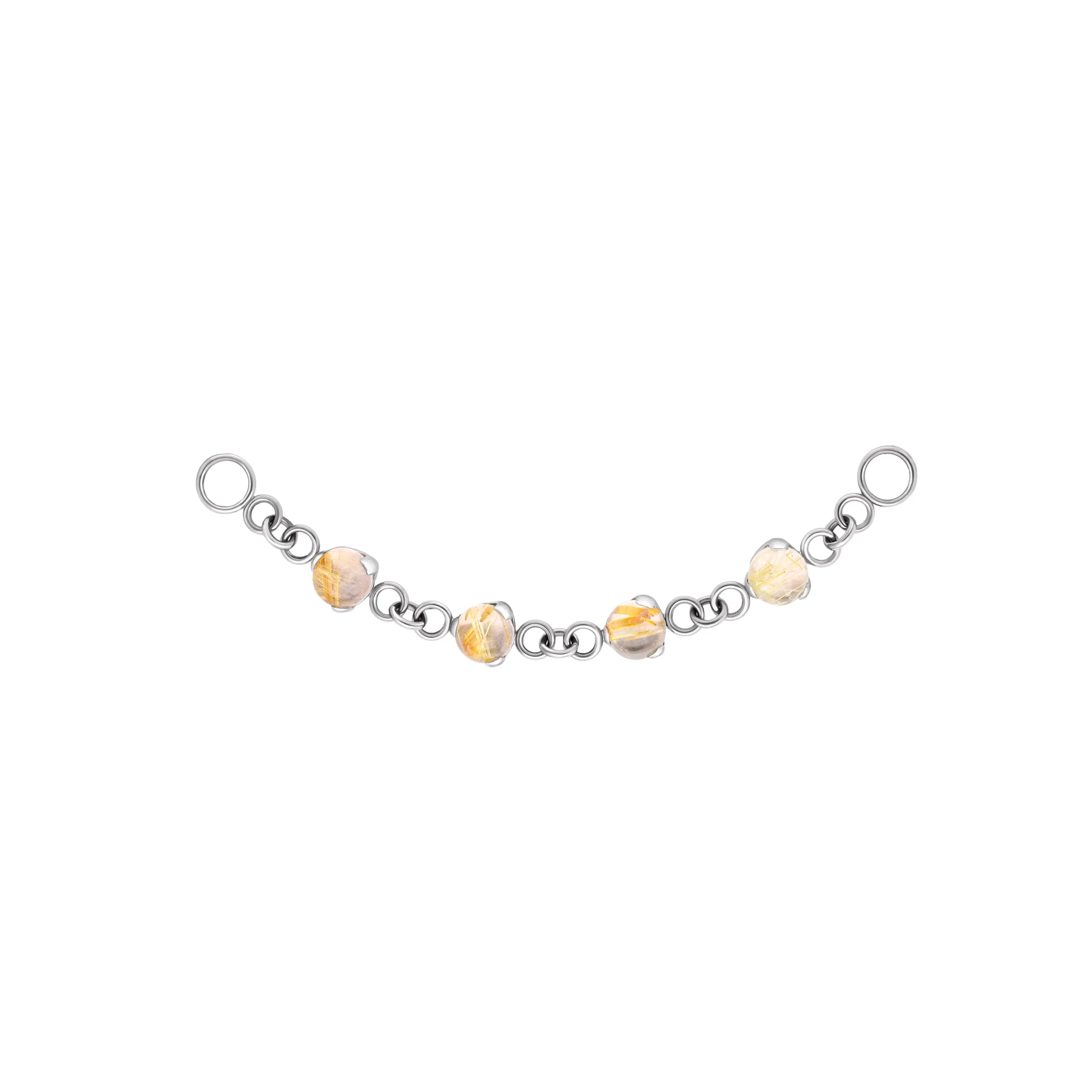 Nerina titanium piercing chain with natural rutilated quartz stones on white background