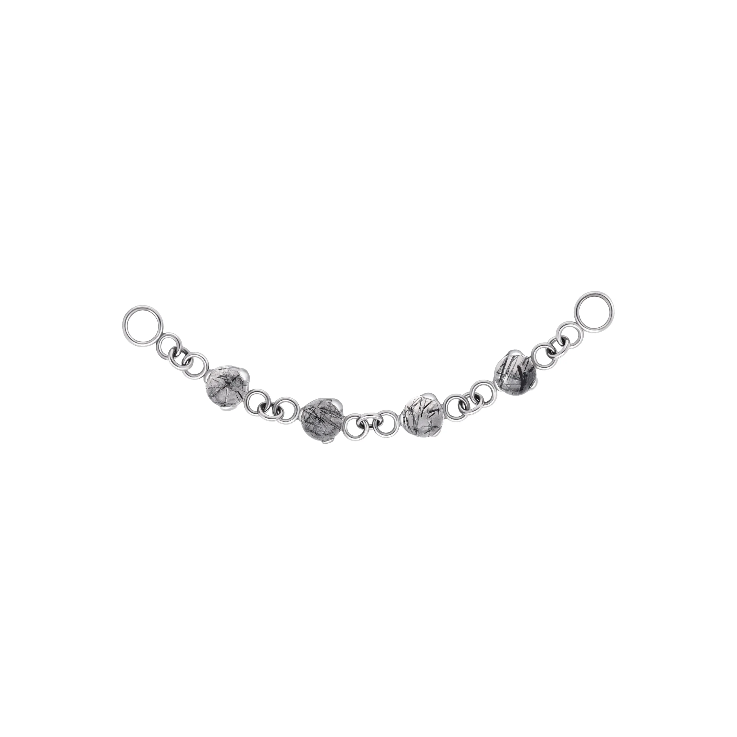 Nerina titanium piercing chain with natural tourmalinated quartz stones on white background