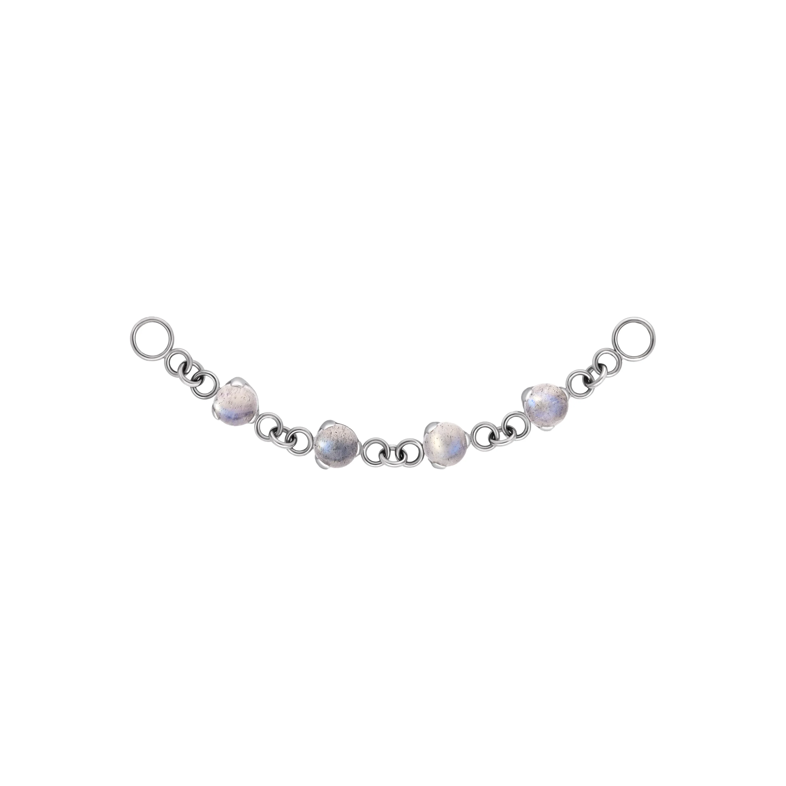 Nerina titanium piercing chain with natural labradorite stones on white background