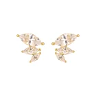 Aelia Left and Right pair, 18K yellow gold threadless tops with marquise white SW stones