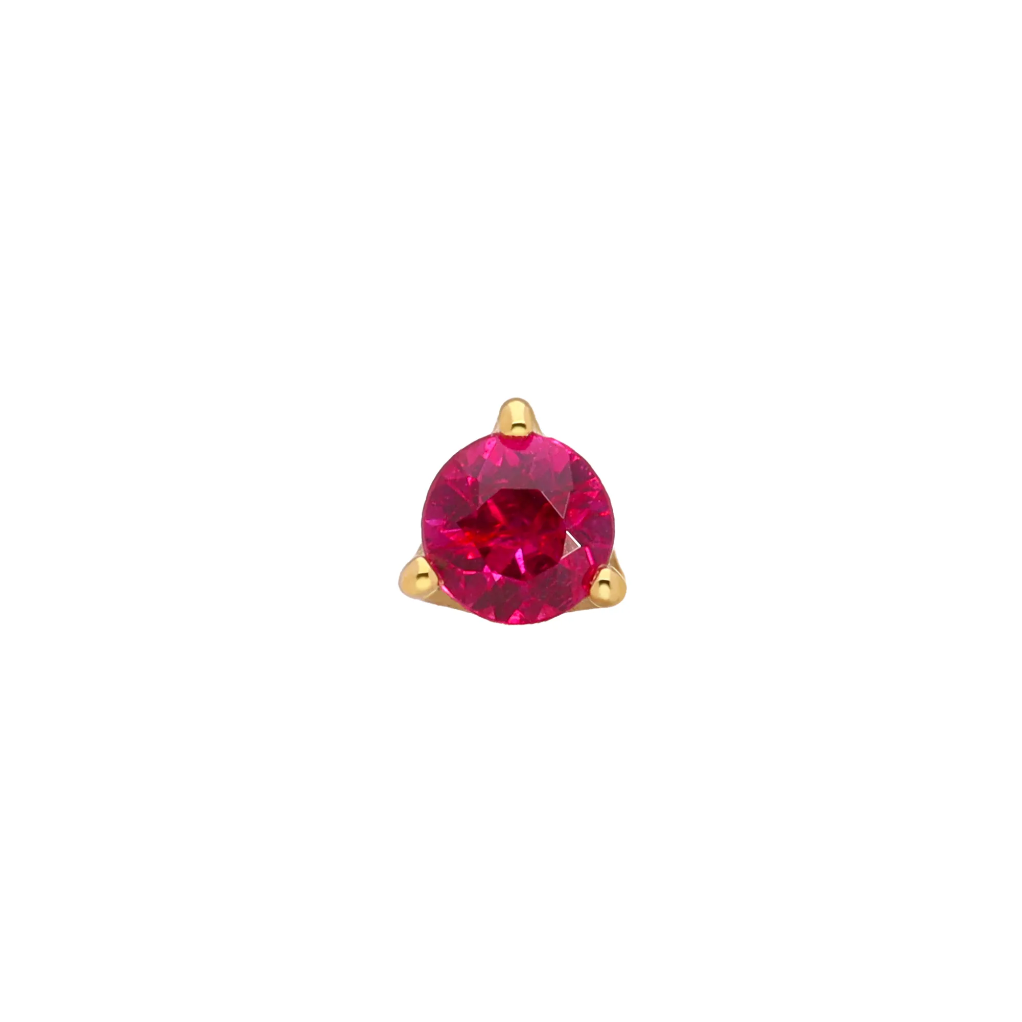 2mm 3-prong 18K yellow gold threadless top with natural ruby