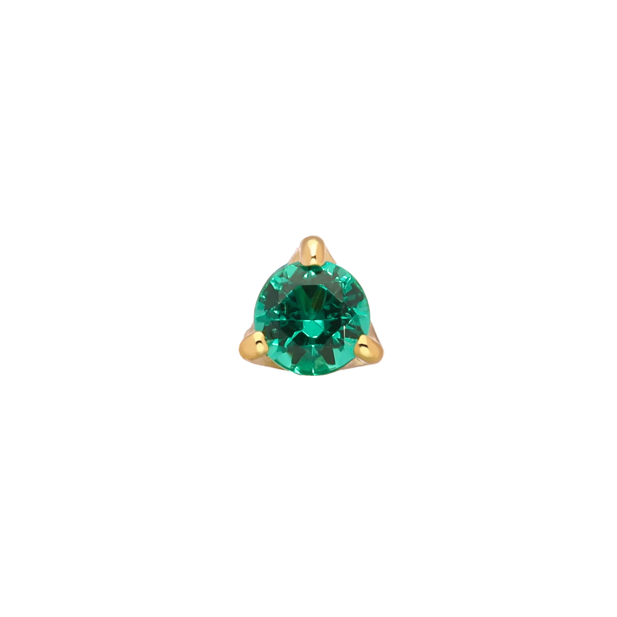 2mm 3-prong 18K yellow gold threadless top with emerald green SW