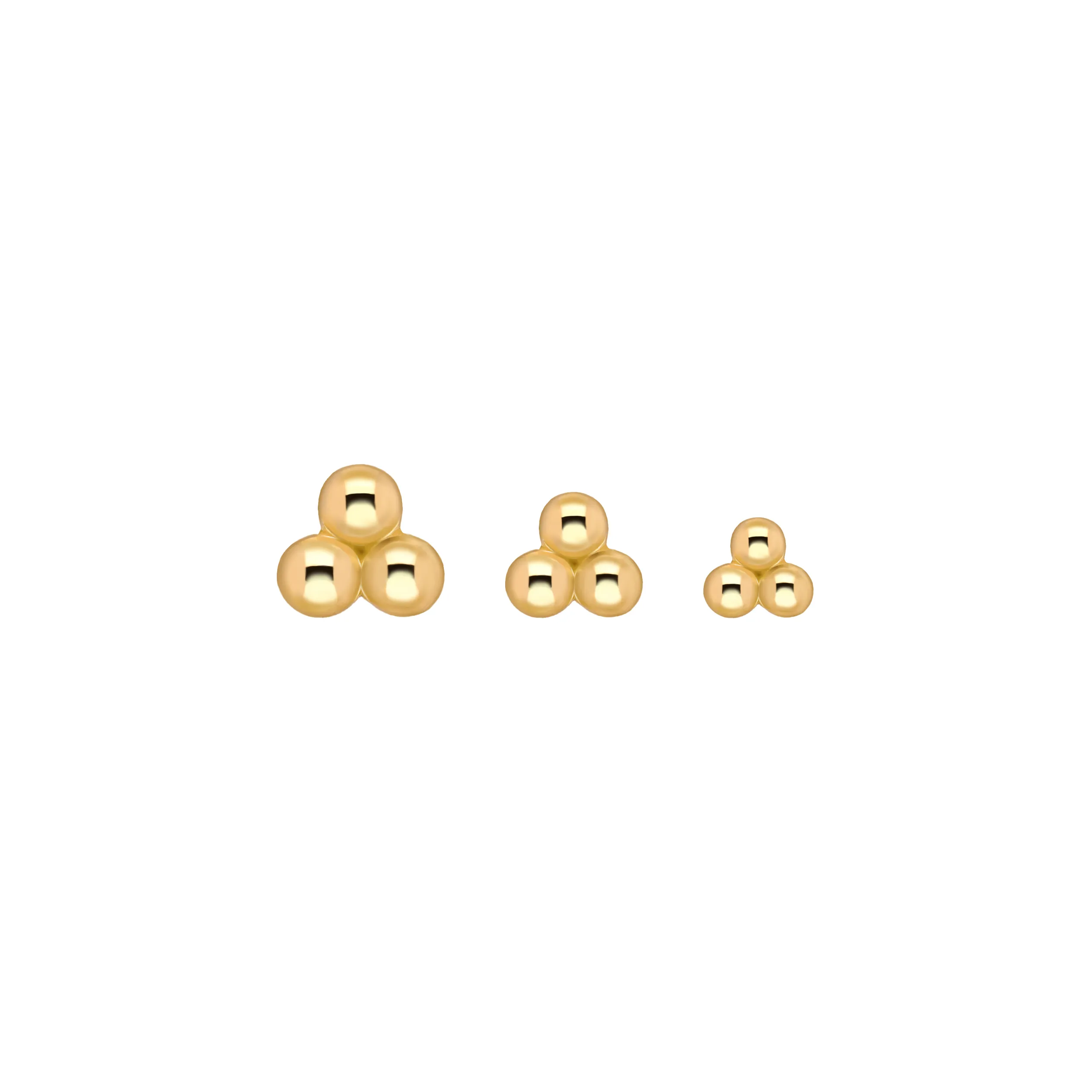 Tria 18K yellow gold tri-bead threadless top in Big, Medium and Small sizes