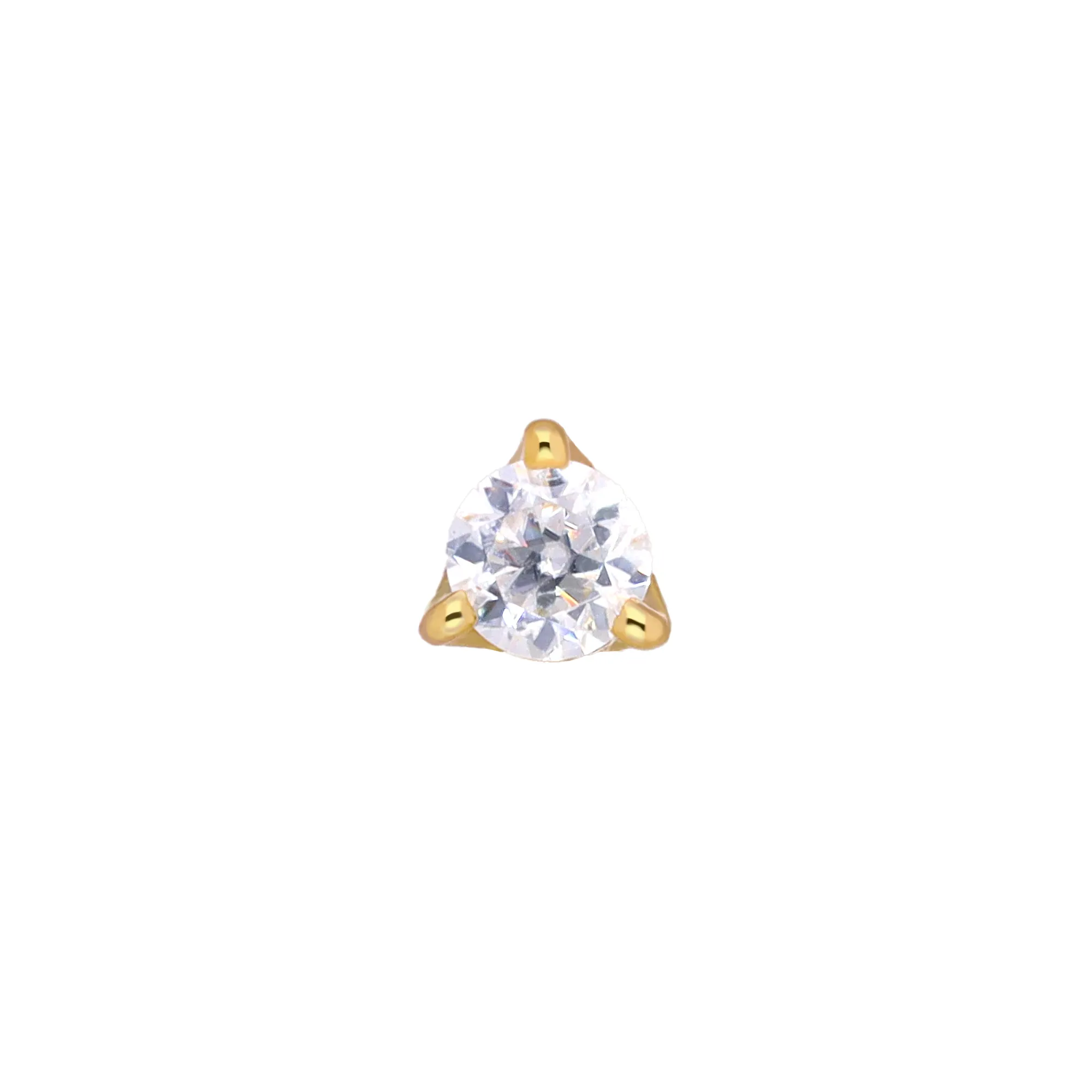 2mm 3-prong 18K yellow gold threadless top with white SW