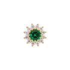 Rhea Small 18K yellow gold threadless top with lab emerald and white SW halo