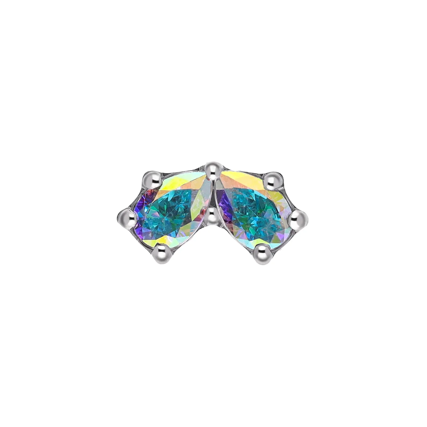Inna Aurora Borealis titanium F-136 top with pear-cut SW zirconia on white background
