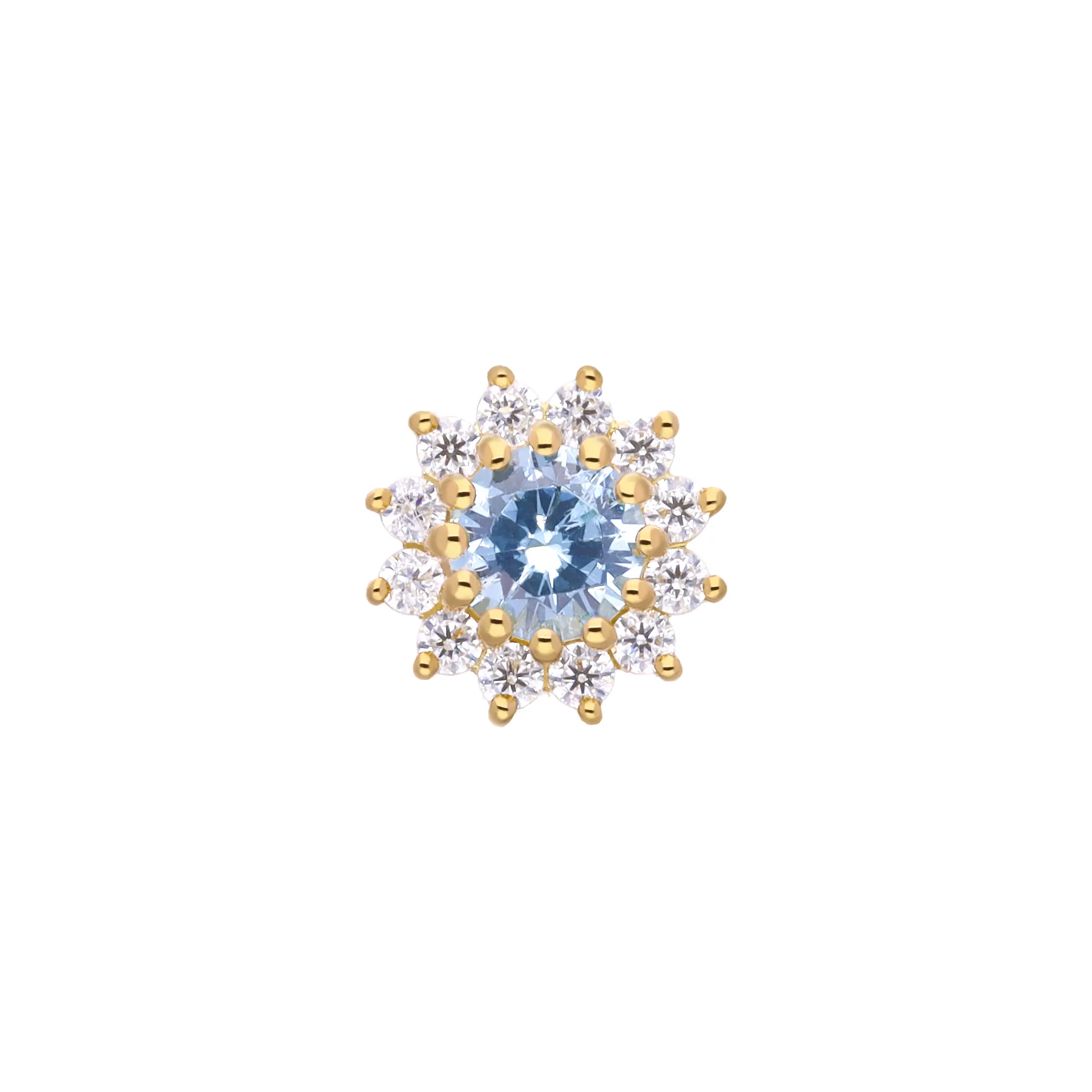 Rhea Small 18K yellow gold threadless top with lab sapphire and white SW halo