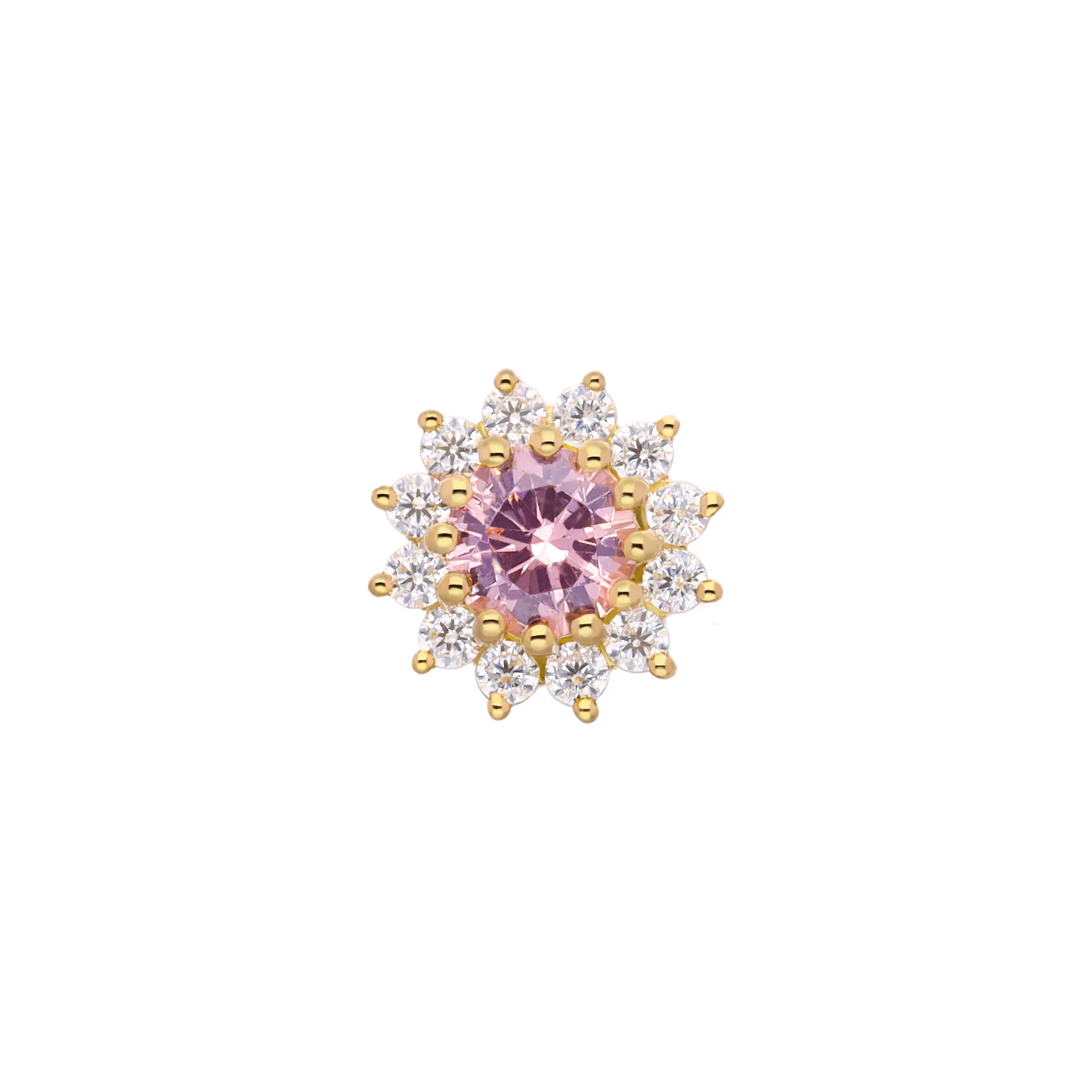 Rhea Small 18K yellow gold threadless top with morganite and white SW halo