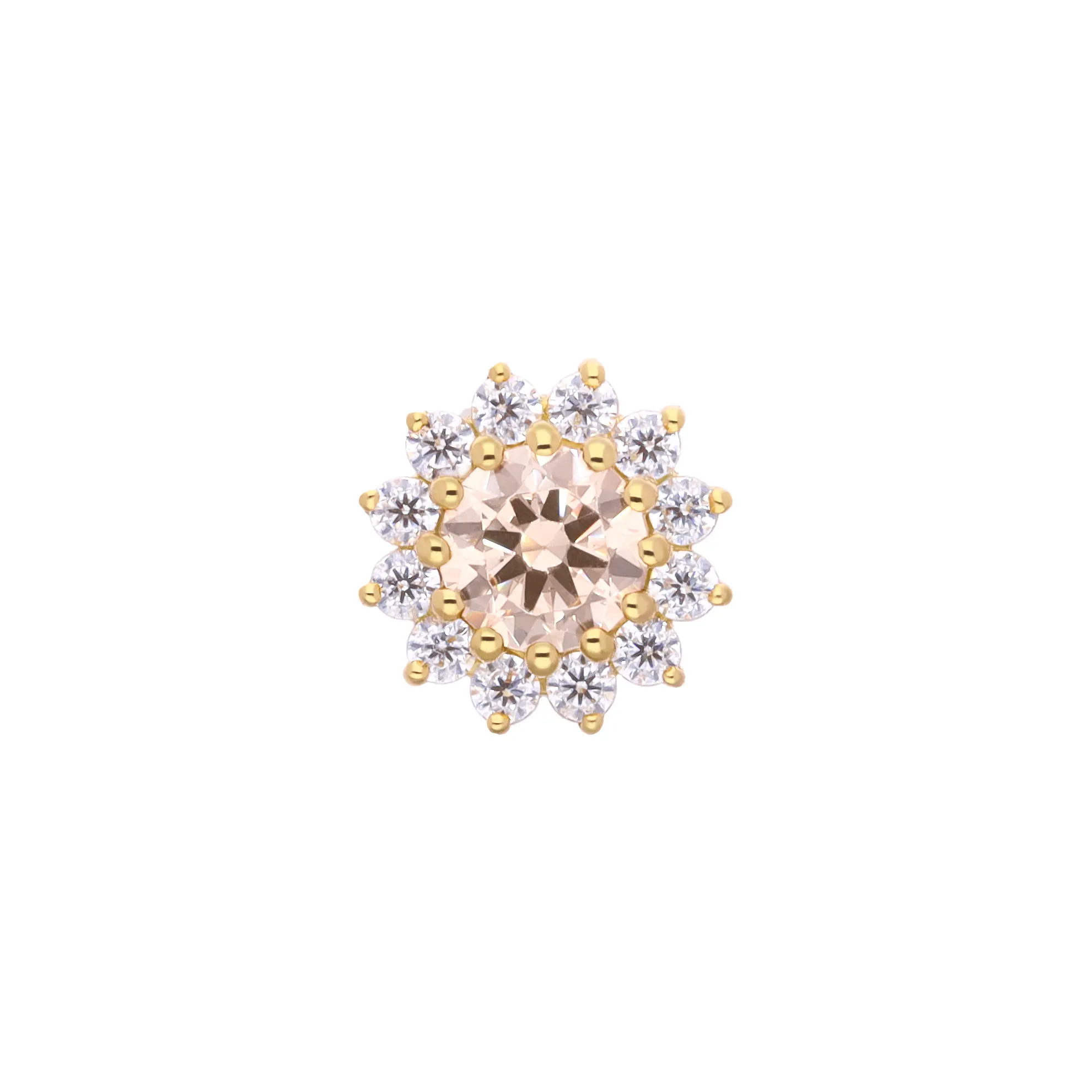Rhea Small 18K yellow gold threadless top with champagne SW and white SW halo