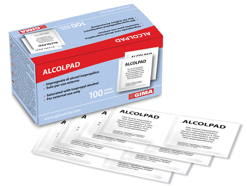 ALCOMED Alcolpad box of 100 alcohol pads with 70% isopropyl alcohol