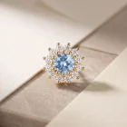 Rhea Small Lab Sapphire 18K yellow gold threadless top with white SW halo