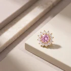 Rhea Small Morganite 18K yellow gold threadless top with white SW halo