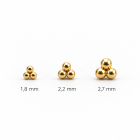 Tria 18K gold threadless tops size comparison: 1.8mm, 2.2mm and 2.7mm