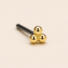 Tria 18K yellow gold tri-bead threadless top close-up with push pin